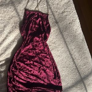 Short Backless Maroon Mini Dress. Diamond Strap